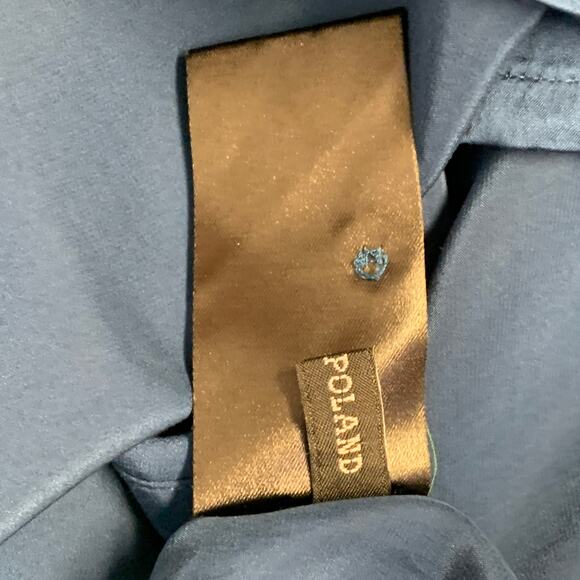 HAIDER ACKERMANN Size S Teal Silk Satin Nehru Collar Hidden Buttons Shirt - Picture 6 of 6